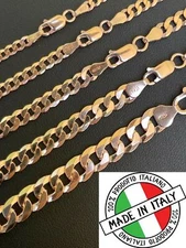 14k Rose Gold Plated REAL Solid 925 Silver Flat Cuban Link Chain Necklace 3-8mm