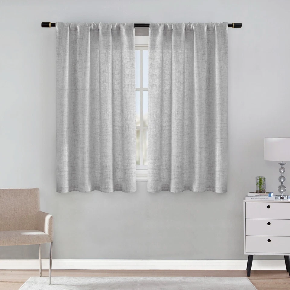 2 Panel Natural Linen Rod Pocket Sheer Window Curtain Drapes Living Room Bedroom - Image 2 of 4