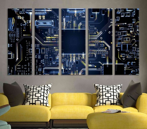 Blue motherboard canvas paper print Circuit board wall art electronic High tech - Picture 10 of 16
