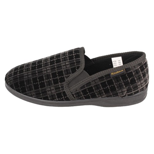 Rosebank Jack Herren Slipper Slip On Velours Twin Gusset Schwarz Navy - 第 10/22 張圖片