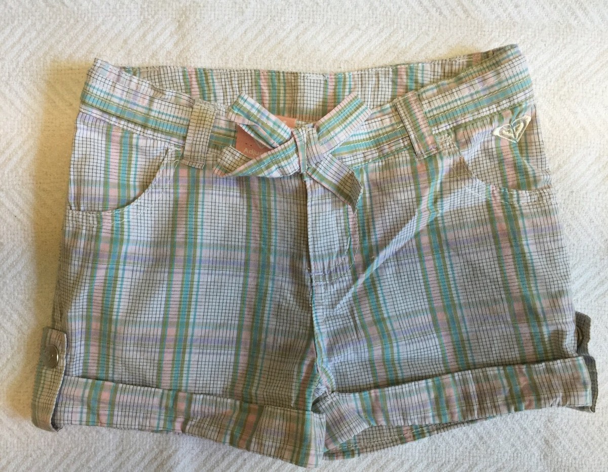 Roxy Girls Pastel Plaid Shorts With Faux Tie Belt Sz **NWT**