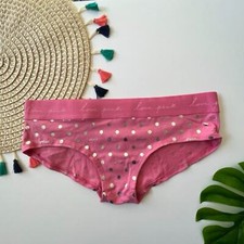 Victoria  s Secret PINK Logo Hipster Panty Pink w Silver Foil Dots Large NEW