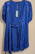 Shore Royal Blue Wrap Dress Short Sleeve VNeck Elegant Print Classic Royal Small