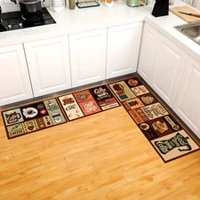 3 Pcs Kitchen Rug Set Non Skid Thick Black Kitchen Rugs and Mats Stain Resist
