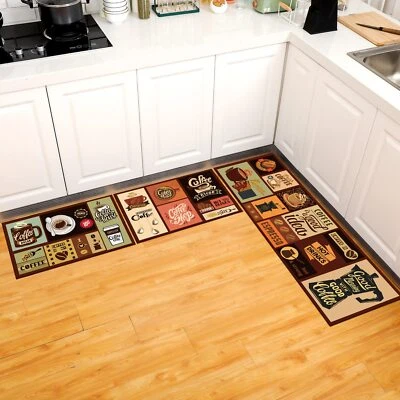 SINMOE 3 Pcs Kitchen Rug Set Non Skid Thick Black Kitchen Rugs and Mats Stain Resist