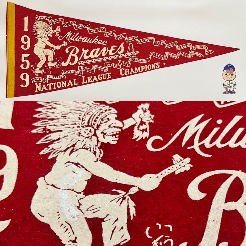1959 Vintage Atlanta Milwaukee Braves Baseball Mlb 11.5x29 Pennant Banner Hank