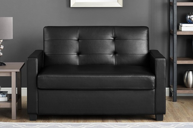 Sofa Bed Sleeper Couch Twin Loveseat Brown Luxury Leather Memory Foam Mattress