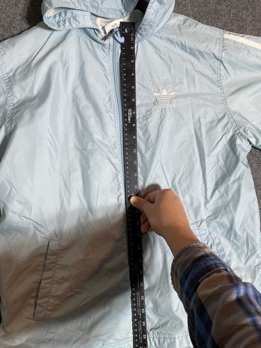 Adidas Windbreaker Youth Boys XL Blue White Hooded Vintage 3 Stripe Jacket Spot - Picture 15 of 19