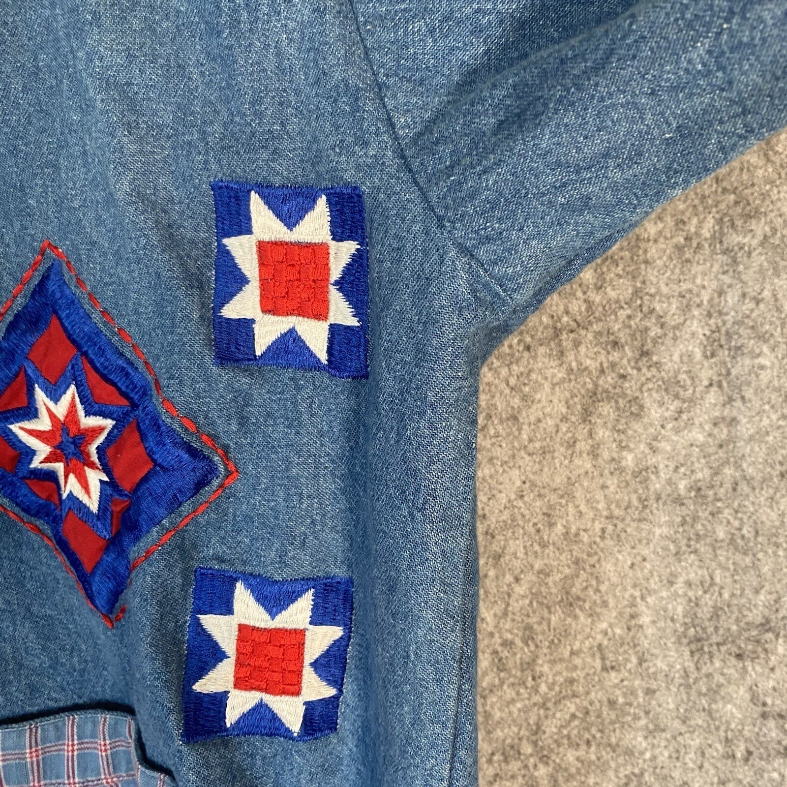 Vtg Denim Patchwork Jacket Womens Medium Quilted … - image 9