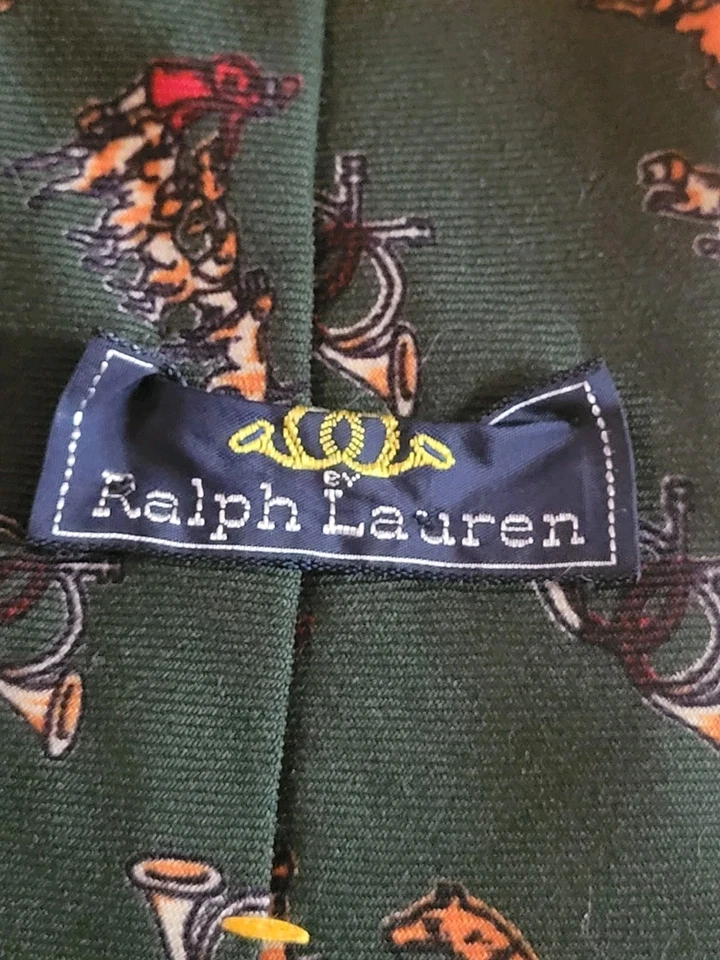 RALPH LAUREN CORBATA PARA HOMBRE INSTRUMENTO MUSICAL CABALLO TEMA VERDE 58" X 4" PIEL DE LANA Foto 3 de 4