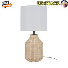 18" Rattan Table Lamp Natural Finish Elegant Style Illuminate Space Eco New