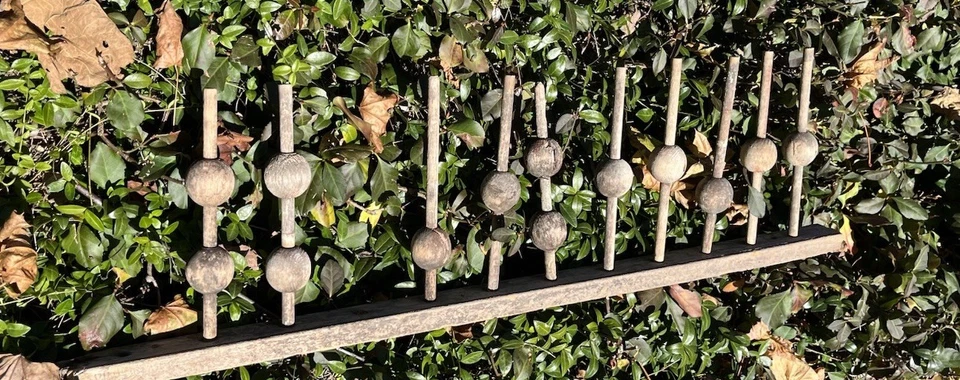 Antique Wooden Architectural Salvaged Wooden Rods With Split Balls - Image 3 of 3