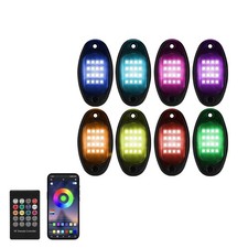 8 Pods RGB LED Rock Lights, Multicolor Bright Underglow Light Kit with APP/RF Re