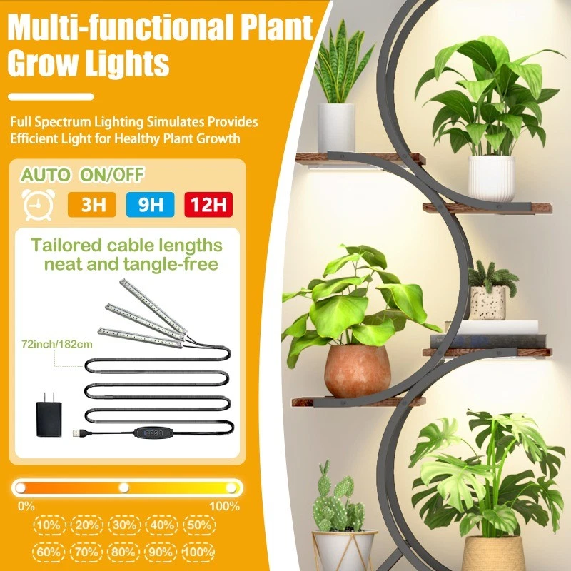Suporte interno para plantas com luzes de crescimento 60 polegadas de altura prateleira de plantas canto suporte para flores - Imagem 3 de 4