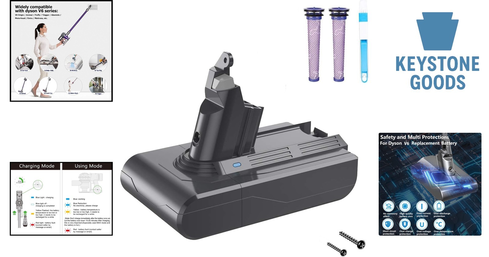 6000mAh V6 Battery Replacement for Dyson V6 Vacuum Cleaners