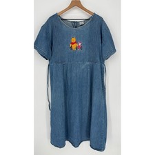 VINTAGE DISNEY STORE WINNIE THE POOH AND PIGLET DENIM MIDI DRESS -- NO SIZE TAG
