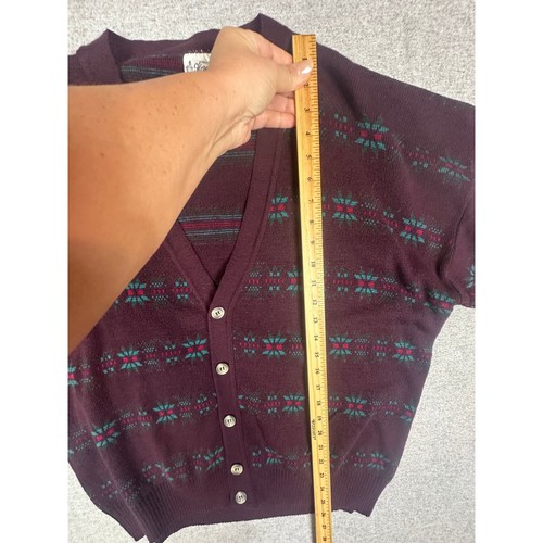 VTG Maglificio Florence Cardigan Sweater L Burgundy Wool Fair Isle Italy, $42.46 - Photo 5