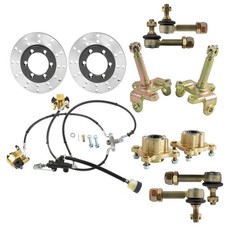 Front Hydraulic Foot Brake Caliper Rotor Knuckle 4 Stud Hub Tie Rod Kit Go Kart
