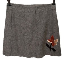 Vintage Betsey Johnson Skirt, Gray Twill - Embroidered Satin Flower - Size 6