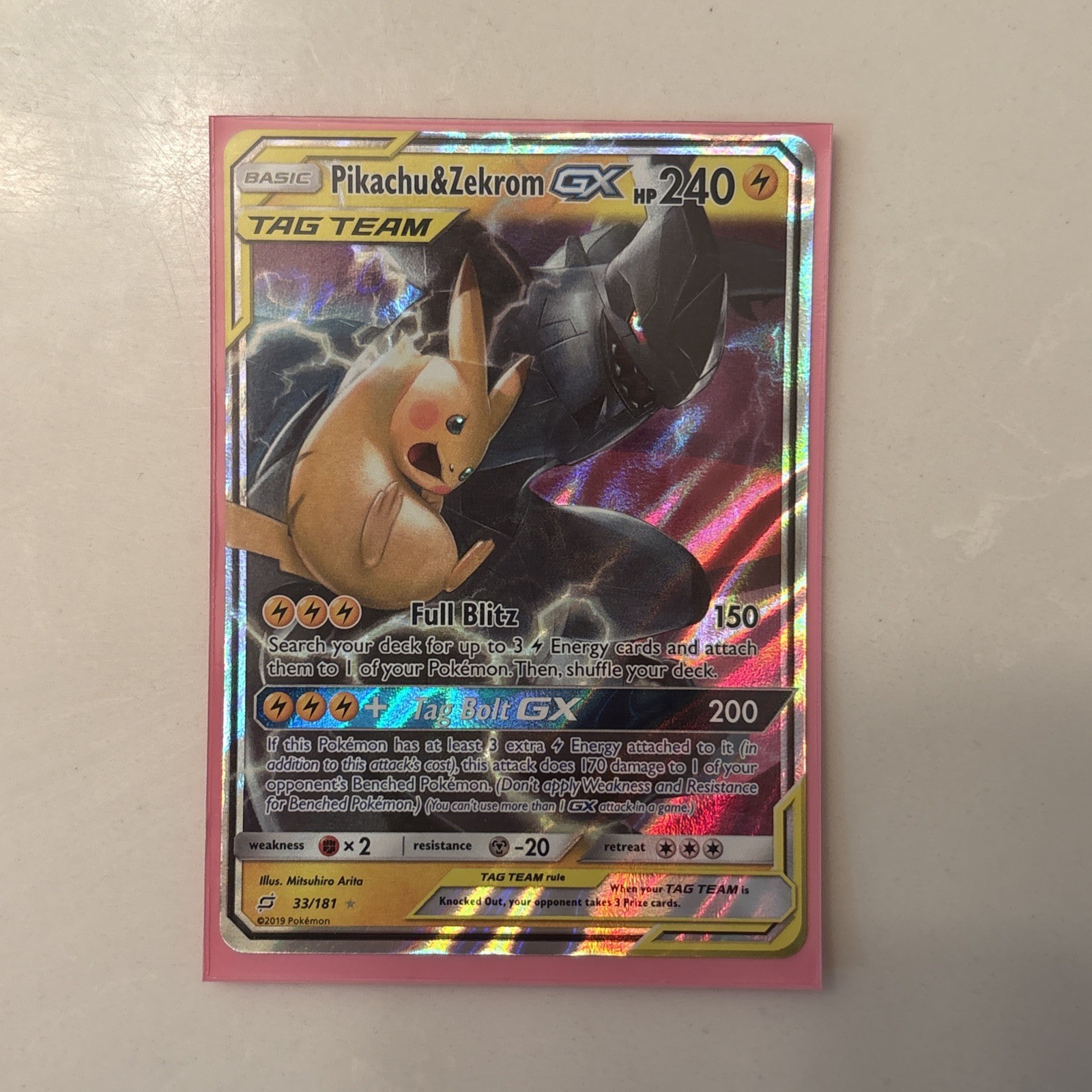 POKEMON PIKACHU & ZEKROM GX TAG TEAM ULTRA RARE 33/181 TEAM UP - NEAR MINT