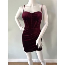 Windsor Tate Velvet Corset Bodycon Mini Dress size S Burgundy Red Wine Evening