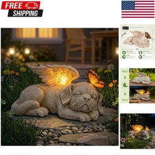 Weather-Resistant Puppy Angel Statue with Solar LED Light for Outdoor Comfort