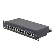 10 Inch Wide 12-Port CAT6 STP Patch Panel, 1U, Black