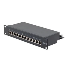 10 Inch Wide 12-Port CAT6 STP Patch Panel, 1U, Black