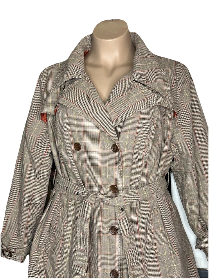 Gabardina Merona Pata de Gallo Talla 24 Doble Pecho Marrón Naranja Algodón Leer Foto 3 de 4