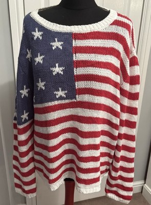 Damen Grayson Threads Strick USA amerikanische Flagge Pullover Baumwollmischung Größe XXL