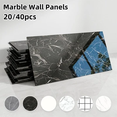 BORNA_DERO 20/40pcs Black Marble Peel and Stick Waterproof Wall Panels Ssticker for Bedroom