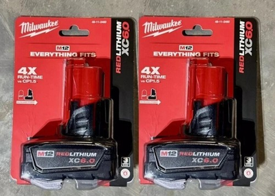 #ad 2 PCS MіІwaukеe 48 11 2460 M12 12V RED LITHIUM XC 6.0 Extended Capacity Battery $93.88