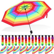 24 Pcs 8 Rib Rainbow Umbrella Bulk Compact Portable Tri Fold Collapsible LGBT...