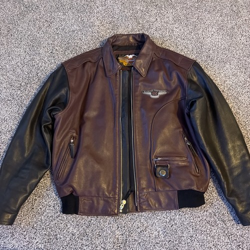 Vintage Harley-Davidson 95th Anniversary Leather Bomber Jacket large Burgundy