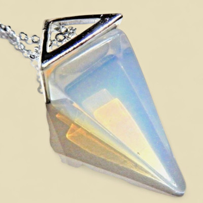 OPALITE PENDULUM NECKLACE stone crystal opalescent point charm moon pendant Q5