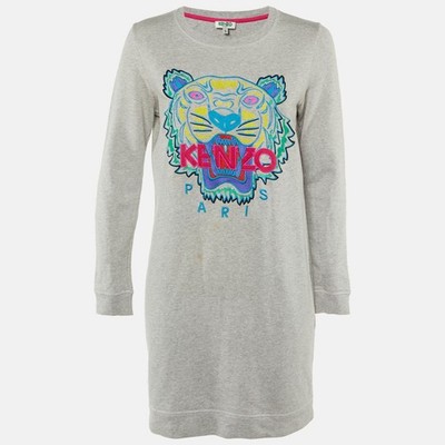 Sweatshirt-Minikleid Kenzo grau Tigerkopf bestickt Baumwolle S