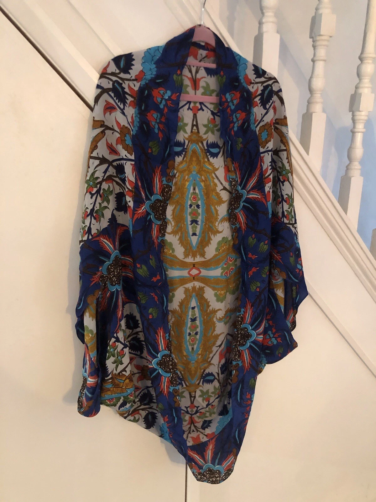 One Hundred Stars Shrug Kimono Decadent Blue Multi Coloured Print Viscose New