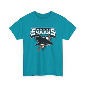 Defunct AHL Worcester Sharks Hockey Logo Printed T-Shirt