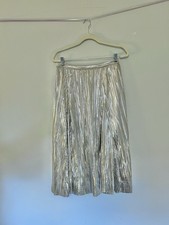 Maeve Silver Chrome Metallic Women  s Pleated Lined Long Skirt Size 4
