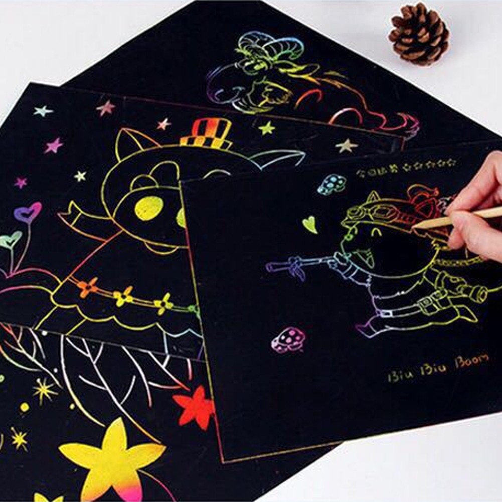 ⁺3Pcs Scratch Paper Note Multicolor Art Paper Card Children Students
