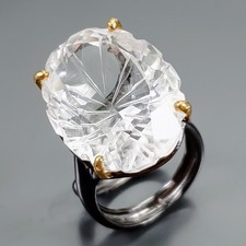 Vintage 37 ct Natural Quartz Ring 925 Sterling Silver Size 8.5 /B-R4395