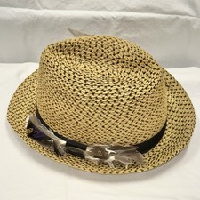 Vintage Panama Jack Straw Fedora Hat with Feathers