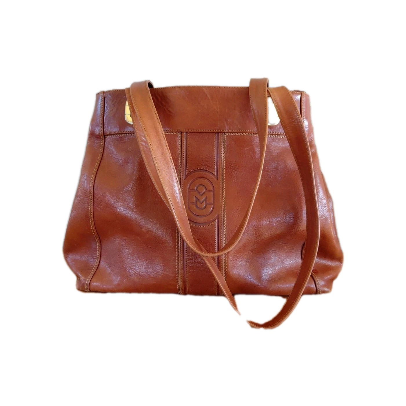 Marino Orlandi Vintage Leather Handbag Brown Leather Gold Hardware Made In Italy