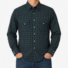Ely Plains Shirt Mens Large Blue Green Western Pearl Snap Plaid Long Sleeve