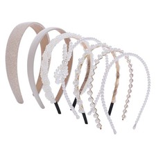 7 PCS Pearl Headbands For Women White Gold Hair Accessory For Wedding Birthday
