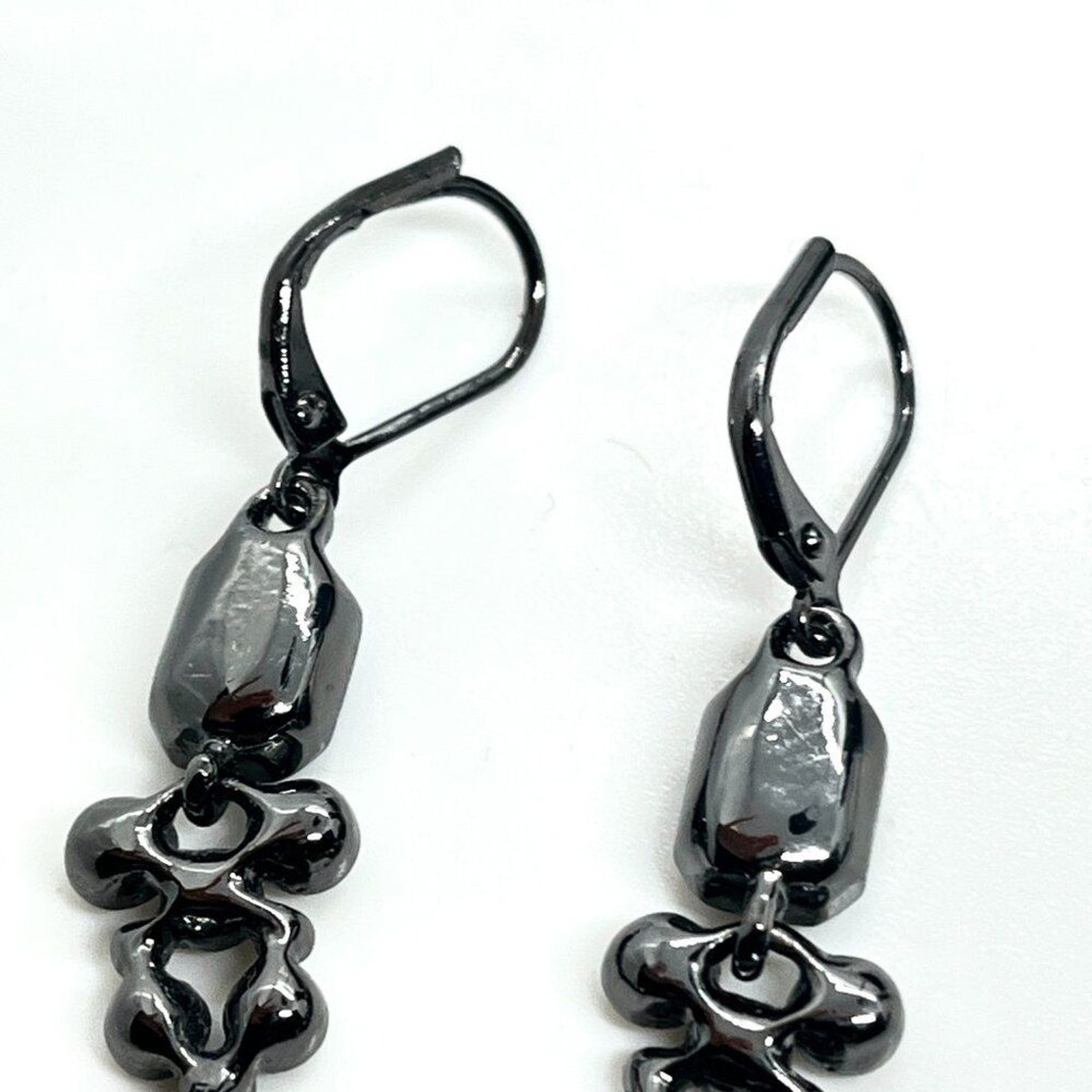 GIVENCHY Gunmetal Black Rhinestone Drop Earrings Faceted Glass Leverback Classic thumbnail 11