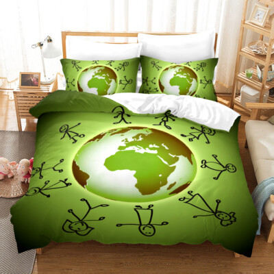 3D Erde Mensch Abstrakte Kunst Muster Quilt Cover Set Bettwäsche Sets Kissenb...