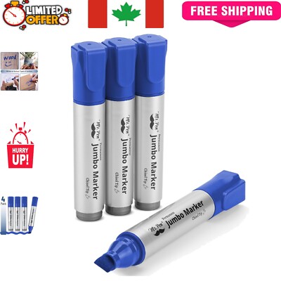 Vibrant Blue Jumbo Permanent Markers - 4 Pack with Chisel Tips for Precision