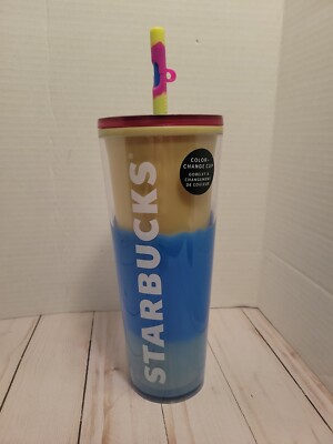 Starbucks 2023 Spring Straw Topper Blue Wave Color Changing Tumbler 24oz Cup