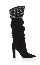 $795❤️38.5/8.5 Mellon Slouch Black Suede Leather Over Knee High Heel Boots Italy